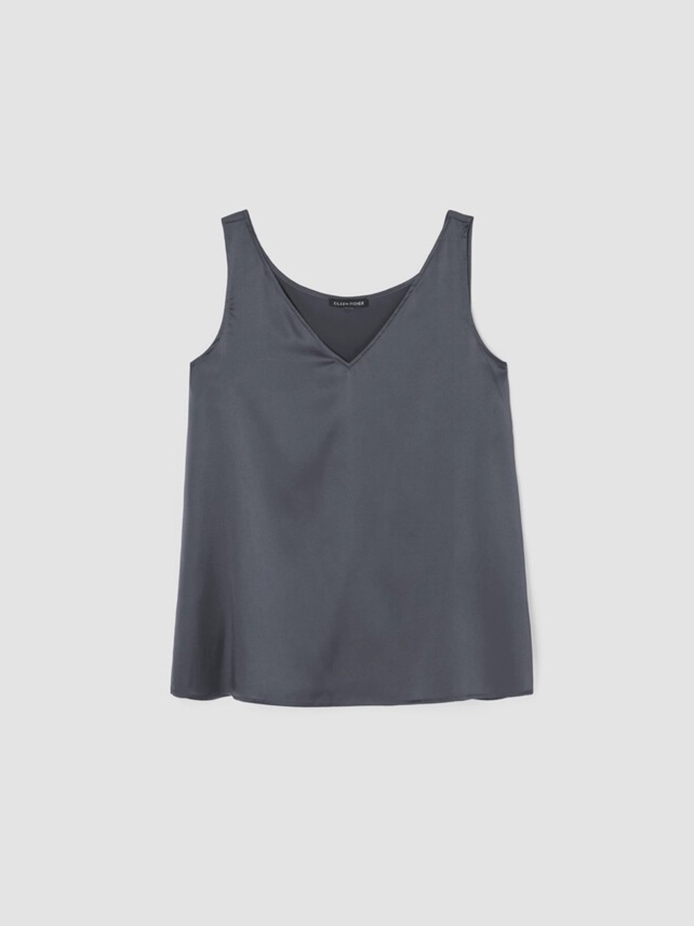 Eileen Fisher Stretch Silk Charmeuse V Neck Tank in Meteor Satin Slip Top